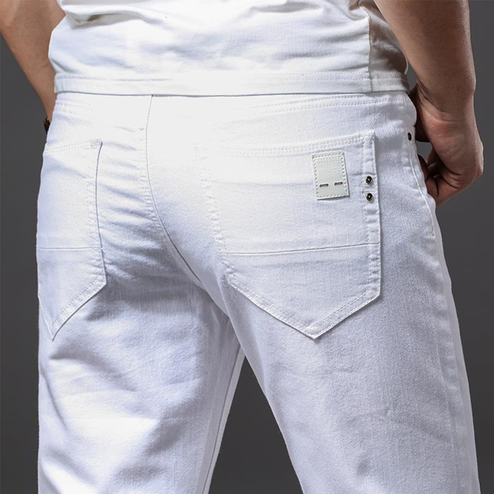 Men'S Fashion For 70 Year Old - Jean blanc élastique pour hommes, coupe