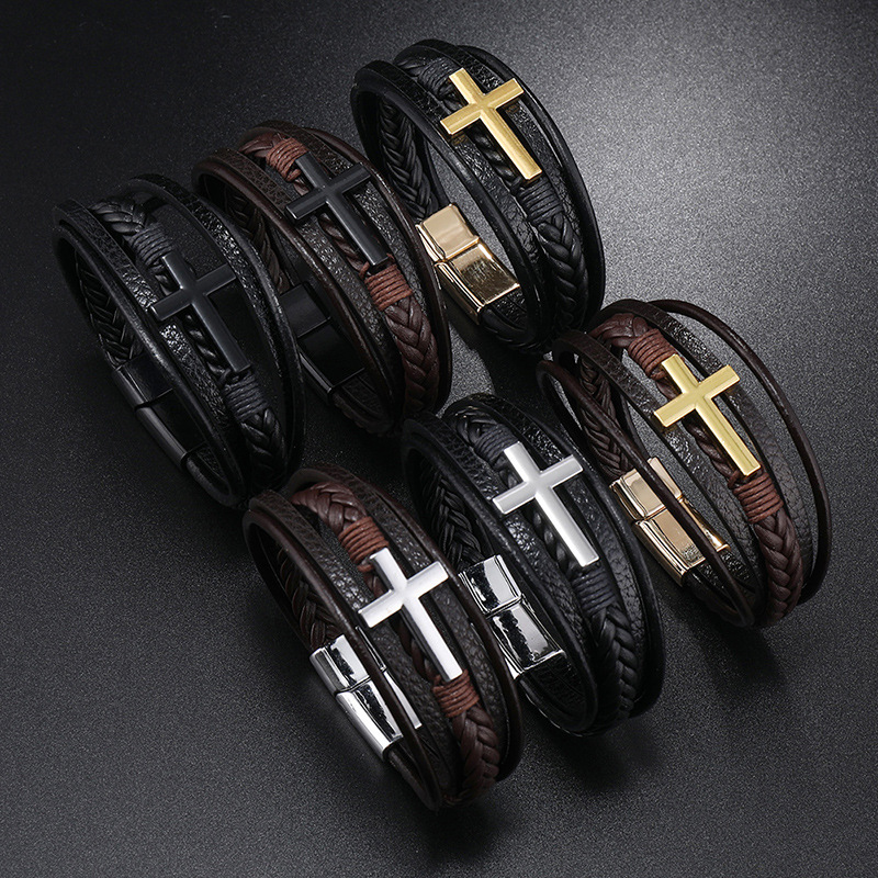 Mens Fashion Combination - Bracelet croisé en cuir pour hommes,