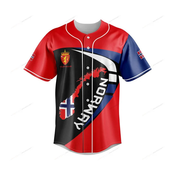Mens Fashion Baseball Jersey - T-shirt personnalisé avec carte de Norvège,