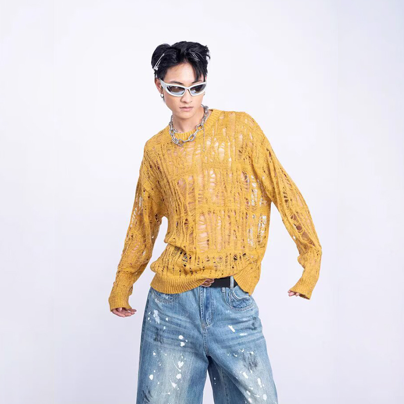 Vintage déchiré évider maille  - Mens Fashion Mullet avis et prix